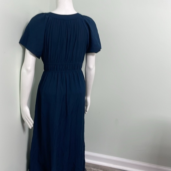 Madewell Sophia Split Neck Short Sleeve Midi Dress Navy size small - Picture 7 of 13